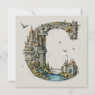 Fantasy Letter C met kastelen in de lucht sprookje Feestdagenkaart