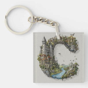 Fantasy Letter C met kastelen in de lucht sprookje Sleutelhanger