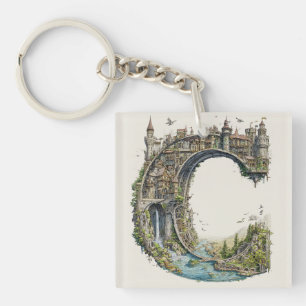 Fantasy Letter C met kastelen in de lucht sprookje Sleutelhanger