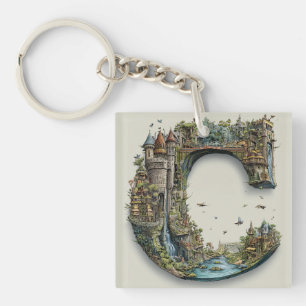 Fantasy Letter C met kastelen in de lucht-verhaalb Sleutelhanger