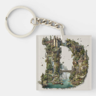 Fantasy Letter D met kastelen in de lucht prentenb Sleutelhanger