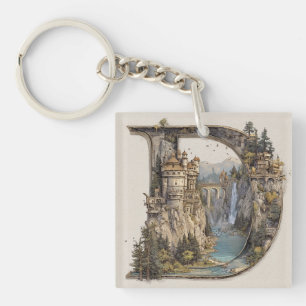 Fantasy Letter D met kastelen in de lucht prentenb Sleutelhanger