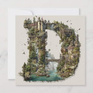 Fantasy Letter D met kastelen in de lucht sprookje Feestdagenkaart
