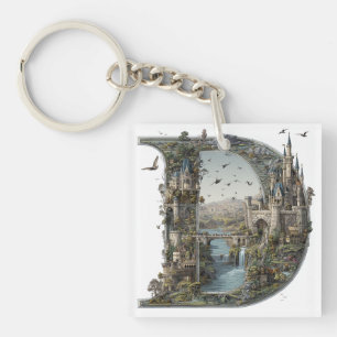 Fantasy Letter D met kastelen in de lucht verhaalb Sleutelhanger
