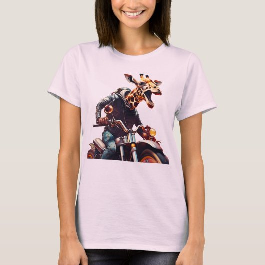 Fantasy Leuke Giraffe Riding Bike T-shirt (Voorkant)