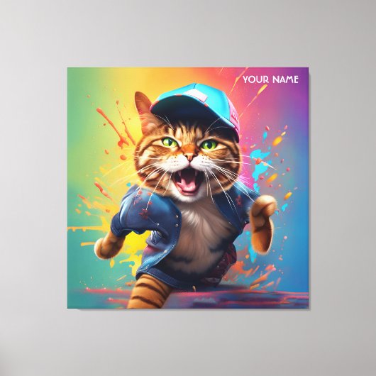 Fantasy Leuke Kat Dancing Hip-pop Canvas Afdruk (Voorkant)