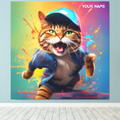 Fantasy Leuke Kat Dancing Hip-pop Canvas Afdruk (Insitu (Houten vloer))