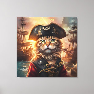 Fantasy Leuke Kat Pirate Pet Canvas Afdruk