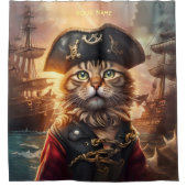 Fantasy Leuke Kat Pirate Pet Douchegordijn (Voorkant)