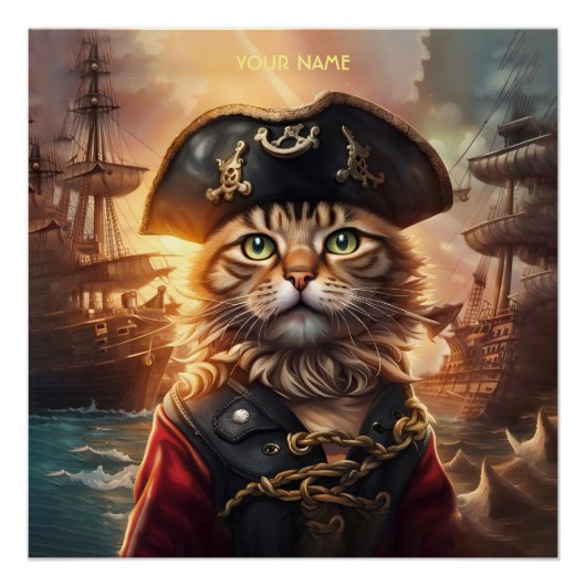 Fantasy Leuke Kat Pirate Pet Perfect Poster (Voorkant)