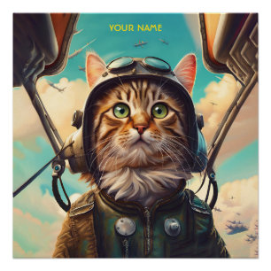Fantasy Leuke Kat Vliegend Vliegtuig Perfect Poster