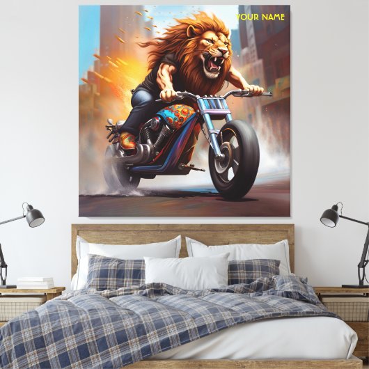 Fantasy Leuke Leeuw Rijfiets Canvas Afdruk (Insitu (Slaapkamer))