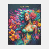 Fantasy Leuke Zeemeermin Pet Bloemen Fleece Deken (Voorkant)