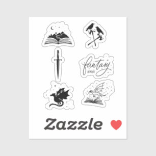 Fantasy lezerscollectie met dolk draak boek sticker