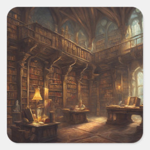 Fantasy Library Vierkante Sticker