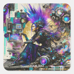 Fantasy Lieve Punk Cyber Meisje Vierkante Sticker