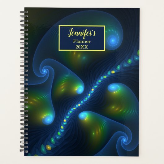 Fantasy Lights Abstract Blauw Gele Kunstnaam Planner (Voorkant)