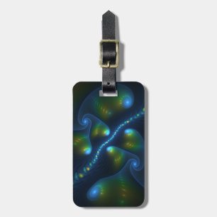 Fantasy Lights Abstract Blauw Groen Geel Fractal Bagagelabel