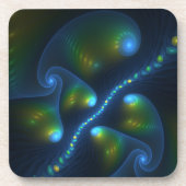 Fantasy Lights Abstract Blauw Groen Geel Fractal Bier Onderzetter (Voorkant)