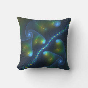 Fantasy Lights Abstract Blauw Groen Geel Fractal Buitenkussen