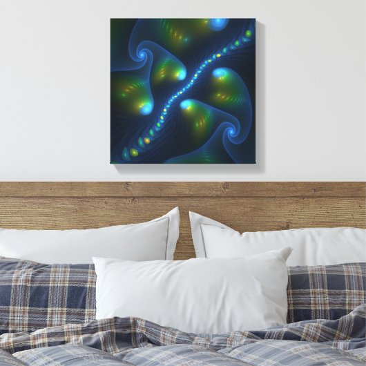 Fantasy Lights Abstract Blauw Groen Geel Fractal Canvas Afdruk (Insitu (Slaapkamer))