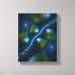 Fantasy Lights Abstract Blauw Groen Geel Fractal Canvas Afdruk