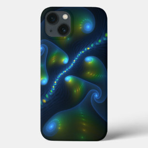 Fantasy Lights Abstract Blauw Groen Geel Fractal iPhone 13 Hoesje