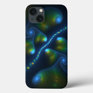 Fantasy Lights Abstract Blauw Groen Geel Fractal iPhone 13 Hoesje