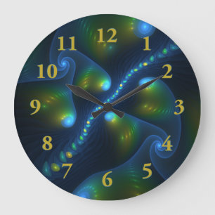 Fantasy Lights Abstract Blauw Groen Geel Fractal Grote Klok