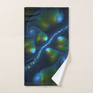 Fantasy Lights Abstract Blauw Groen Geel Fractal Handdoek