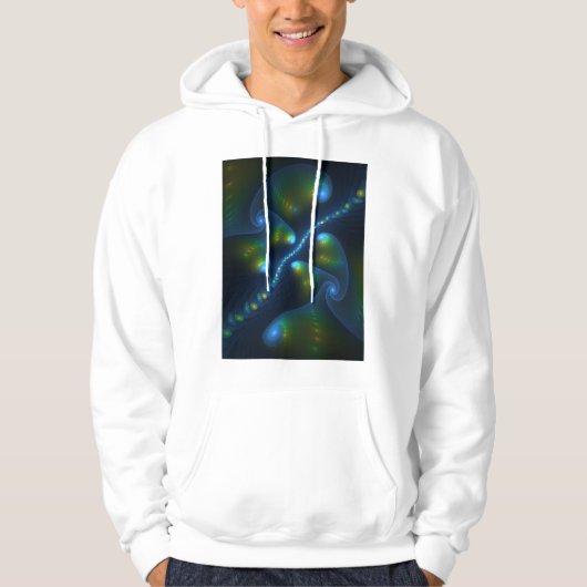 Fantasy Lights Abstract Blauw Groen Geel Fractal Hoodie (Voorkant)
