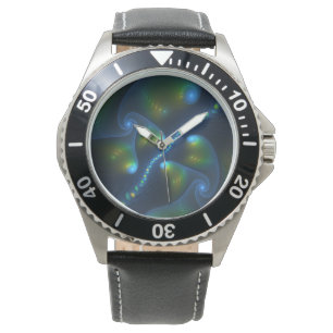 Fantasy Lights Abstract Blauw Groen Geel Fractal Horloge