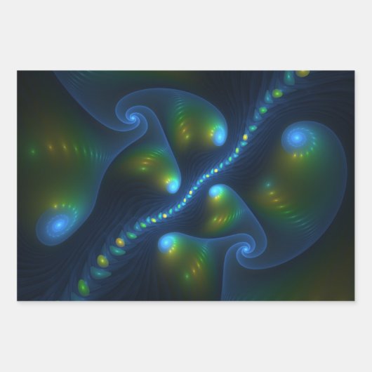 Fantasy Lights Abstract Blauw Groen Geel Fractal Inpakpapier Vel (Voorkant 2)
