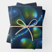 Fantasy Lights Abstract Blauw Groen Geel Fractal Inpakpapier Vel (In situ)