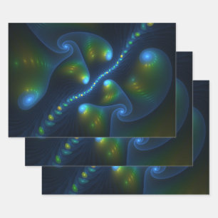 Fantasy Lights Abstract Blauw Groen Geel Fractal Inpakpapier Vel