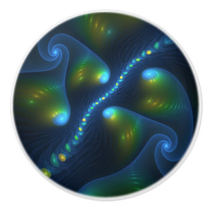 Fantasy Lights Abstract Blauw Groen Geel Fractal Keramische Knop