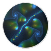 Fantasy Lights Abstract Blauw Groen Geel Fractal Keramische Knop (Voorkant)