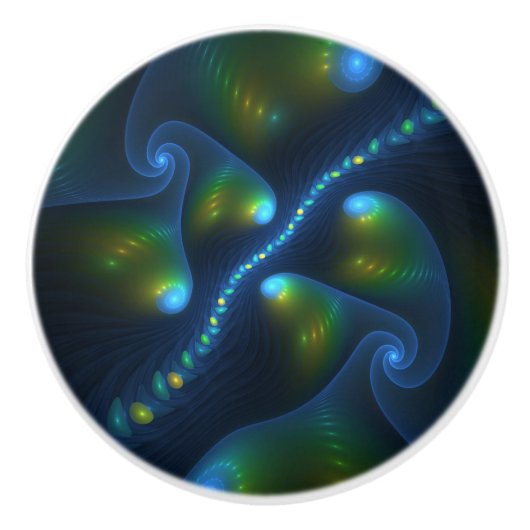 Fantasy Lights Abstract Blauw Groen Geel Fractal Keramische Knop (Voorkant)