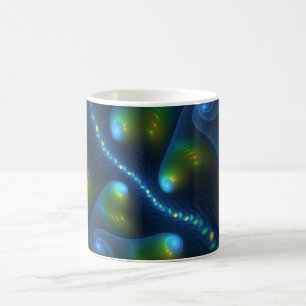 Fantasy Lights Abstract Blauw Groen Geel Fractal Koffiemok