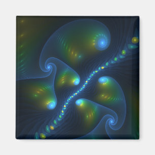 Fantasy Lights Abstract Blauw Groen Geel Fractal Magneet