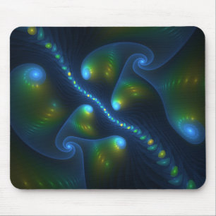Fantasy Lights Abstract Blauw Groen Geel Fractal Muismat