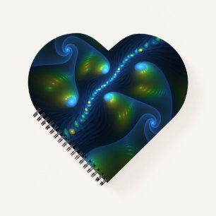 Fantasy Lights Abstract Blauw Groen Geel Fractal Notitieboek