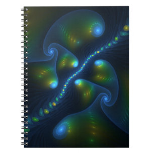 Fantasy Lights Abstract Blauw Groen Geel Fractal Notitieboek