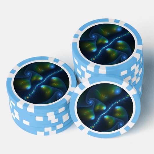 Fantasy Lights Abstract Blauw Groen Geel Fractal Poker Chips (Opstapeling)