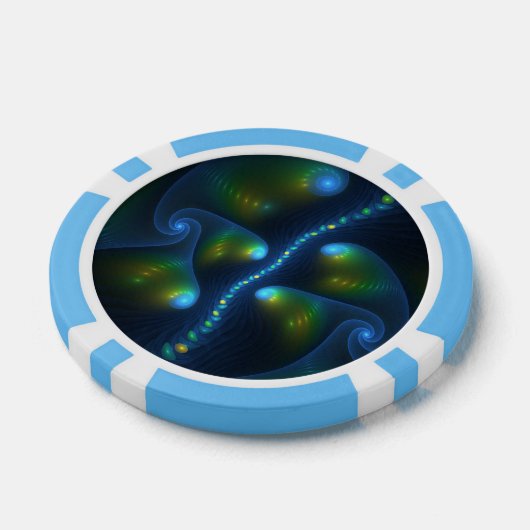 Fantasy Lights Abstract Blauw Groen Geel Fractal Poker Chips (Enkel)