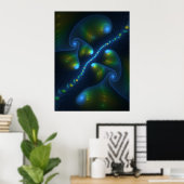 Fantasy Lights Abstract Blauw Groen Geel Fractal Poster (Thuiskantoor)