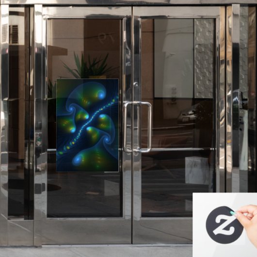 Fantasy Lights Abstract Blauw Groen Geel Fractal Raamsticker (Kantoordeur)
