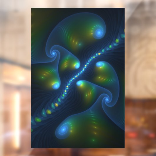 Fantasy Lights Abstract Blauw Groen Geel Fractal Raamsticker (Vel 2)