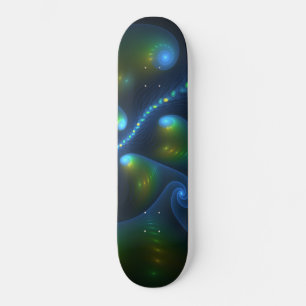 Fantasy Lights Abstract Blauw Groen Geel Fractal Skateboard