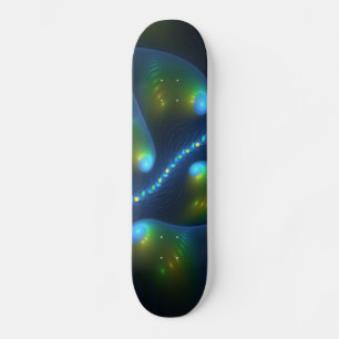Fantasy Lights Abstract Blauw Groen Geel Fractal Skateboard